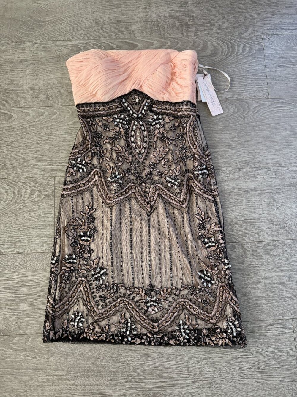 Sue Wong Nocturne Beaded Strapless Dress Pink Black Size 0 NWT
